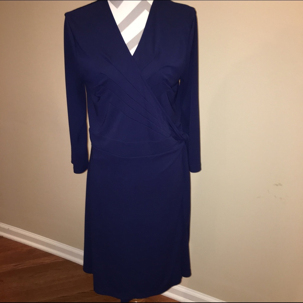 Isaac Mizrahi Navy Blue Midi Wrap Dress